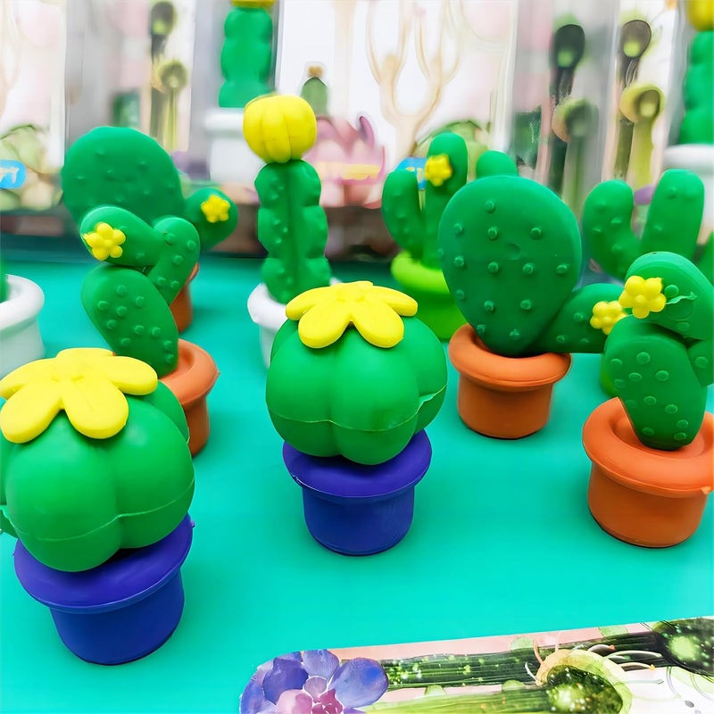 Kaemi 30 Pcs Cactus Erasers Desk Pets for Kids Classroom Prizes Fun Cool 3D Puzzle Erasers Bulk Mini Cute Pencil Eraser Pals Toys for Party Favors Treasure Box Goodie Bag Stuffers - Image 3